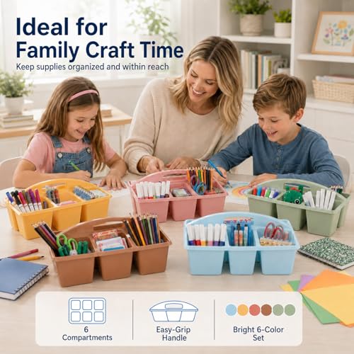 6 Pack Classroom Caddy with Handle, 6 Compartment (Groovy) - color: Groovy
