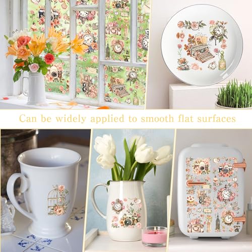 16 Pcs Vintage Floral Rub-On Transfers for Furniture & Crafts - style: Vintage Pink