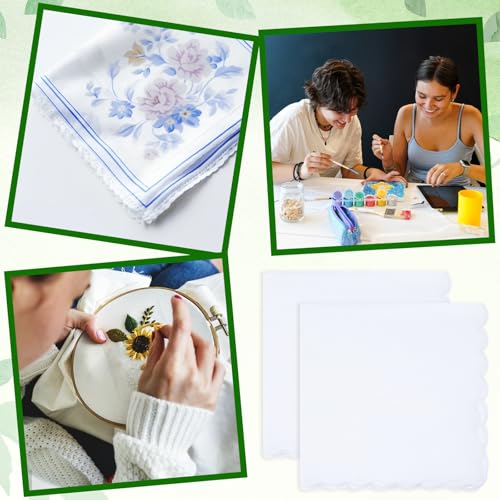 12 Pcs White Cotton Handkerchiefs for Women 11.8"x11.8" Pocket Hankies Scalloped Square Towel for Wedding Party Gift Favor
