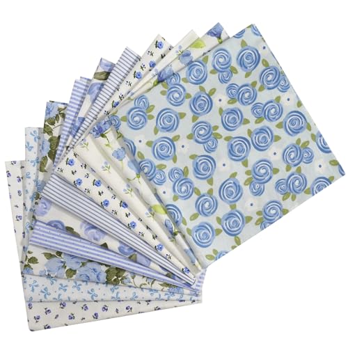 10 Pieces 50x50cm Floral Cotton Fabric Blue Series Patterns Pre-Cut Patchwork Squares for DIY Crafts Sewing Quilting