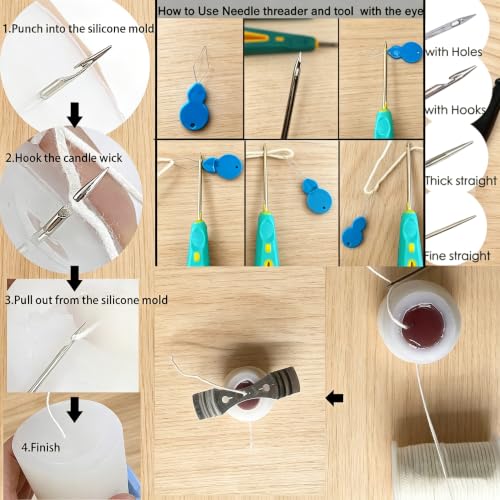 135PCS Candle Making Kits with Candle Wick Trimmer(7IN)& Dipper,Big Eye Long Needle Mold Hook Punch Needle for Inserting Wick,Cotton Wick with Metal Sustainer Tabs,Wick Stickers for Candle Lovers - color: 135PCS