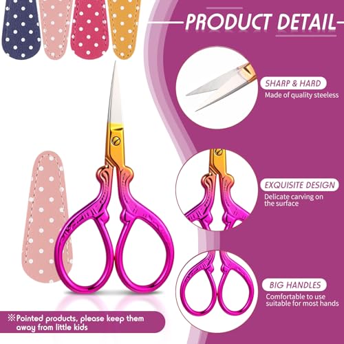 Honoson 4 Pcs Small Embroidery Scissors, 3.6", Simple, Chic Colors - color: Chic Colors