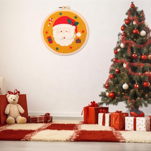 artcici Punch Needle Kit for Beginners with Christmas Santa Claus Pattern Tool and Yarn, Easy Embroidery Rug Hooking Set (Santa Claus) - color: Santa Claus