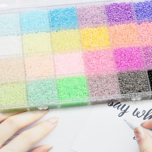 Size 12/0 Crafts Glass Seed Beads 2mm Tiny Pony Beads Assorted Kit with Organizer Box for Jewelry Making (24 Assorted Multicolor Set, Total About 16800pcs) - color: 24 Colors Mix-Cream Color