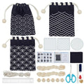 INFUNLY 3pcs Sashiko Drawstring Bag Kit DIY Sashiko Stencil Acrylic Template Kit Sewing Handbag Kits Wave Pattern Needlepoint Sewing Bag Kits with Instruction Cloth Needle Thread for Beginner Adults - style: Black wave pattern