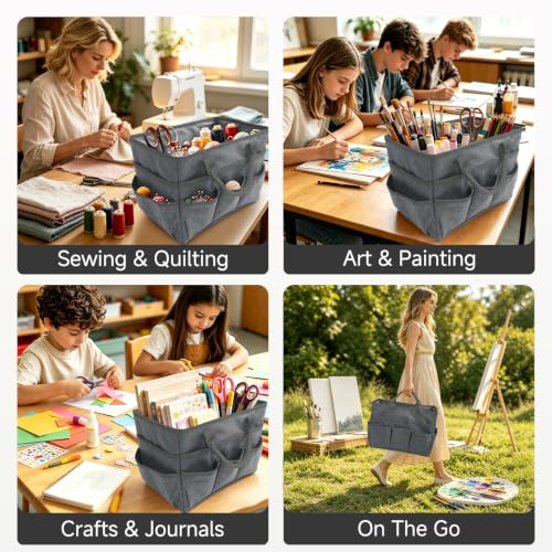 Art Supply Storage Bag,Craft Organizer Tote Bag for Craft Supplies - color: Gray