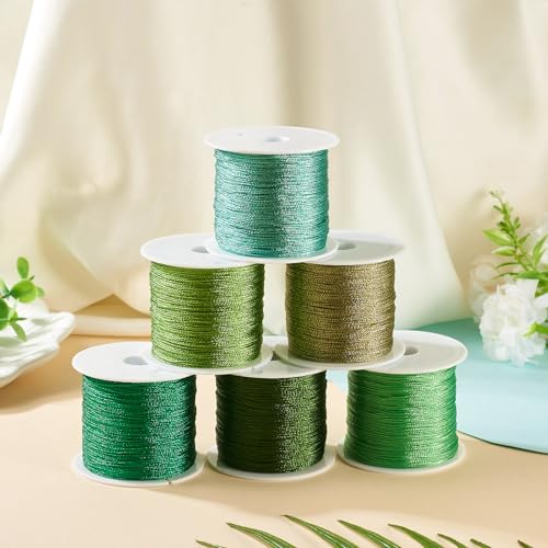 KISSITTY 328 Yards 6 Rolls Polyester Braided Metallic Thread Embroidery Threads Thin Beading String Jewelry Beading Thread for Jewelry Making Embroidery DIY Braided Bracelets Sewing Craft Bead Weaving - style: Assorted 4