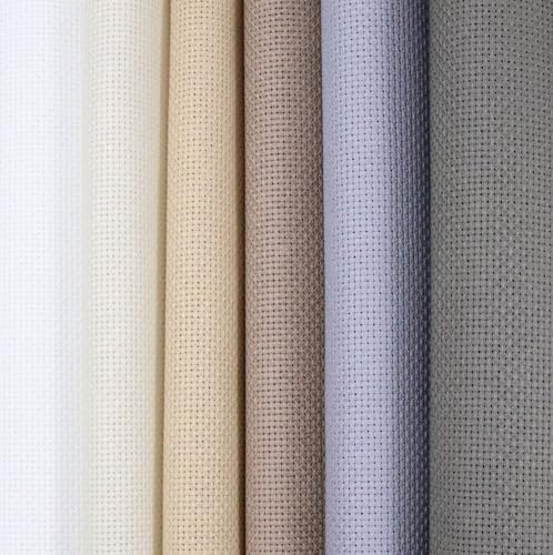 KCS 6 pc of 15" x 18" (38cmx45cm) Counted Cotton Aida Cloth Cross Stitch Fabric Rolled Box (16CT-F) - color: 16ct-f
