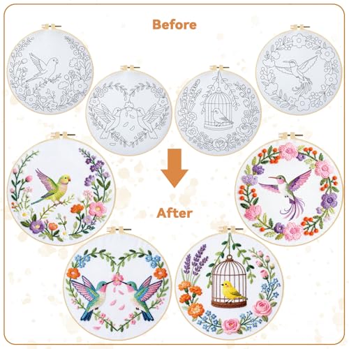 BEUNITONE 4 Set Wreath and Bird Pattern Embroidery Kit for Adult Beginners - style: A-Brids