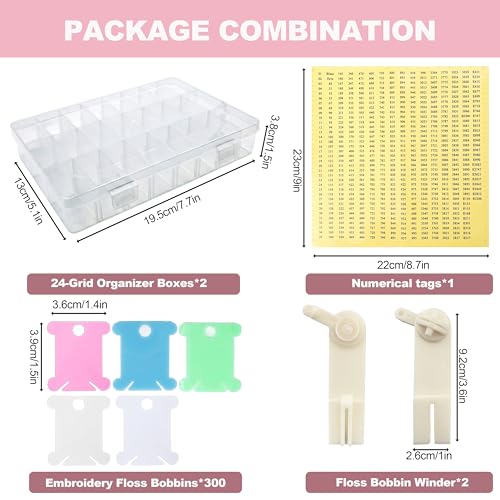 305 Pcs Embroidery Floss Organizer Kit with 24-Grid Thread Storage Boxes