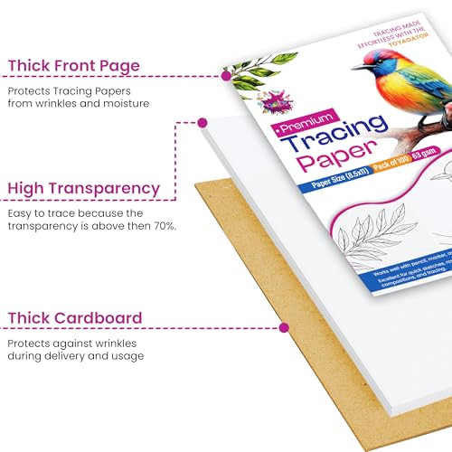 Tracing Paper 8.5x11 in, 100 Sheets, Transparent Sketch Paper 63gsm - size: 8.5" x 11" (100 Sheet)