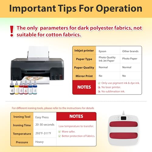 TransOurDream Heat Transfer Paper Supplies for Dark Polyester Fabrics (Dark X, 8.5"x11", 10 Sheets) Printable Iron on Heat Transfer Vinyl for Inkjet Printer - color: Darkx, size: 10 Sheets