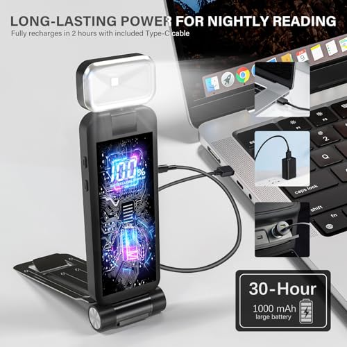 KTEBO Rechargeable Book Light with Clip & Battery Indicator, 9 Luminescence Modes, USB-C Portable 1.6 oz Ultralight Lamp for Night Reading in Bed, Readers - Black - color: Black