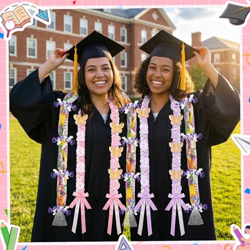 JenPen 2026 Graduation Leis Candy Lei Kit, 2026 Graduation Ribbon Woven Double Braided Necklace DIY Kit for High School College Women Men Graduate Gift Party Supplies - color: Pinkish White