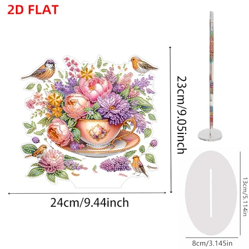 POETRYDRAW Diamond Art Ornament Desktop Kit Cup Flower, Stand Up Diamonds Painting Ornament for Adults, 5D DIY Special Diamond Gem Craft Tabletop Placement Board Kit - color: Cup Flower