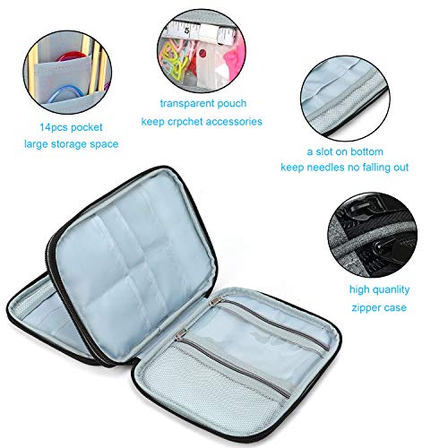 New Knitting Needls Case Without Hooks and Accessories,Zipper Storage Organizer Bag with Web Pockets for Various knitting Needles/Knitting Accessories/Crochet Hook Kit Tool,Lightweight,Easy to Hold