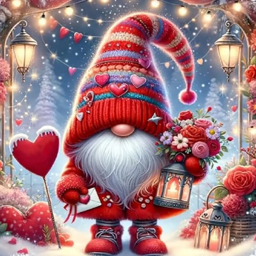 Valentine's Day Stamped Cross Stitch Kits for Beginner, Gnome Love Needlepoint Counted Cross Stitch Embroidery Kits for Adults, 11CT Flowers Dimensions Counted Cross Stitch Patterns Arts Craft Kits - color: Valentine 2