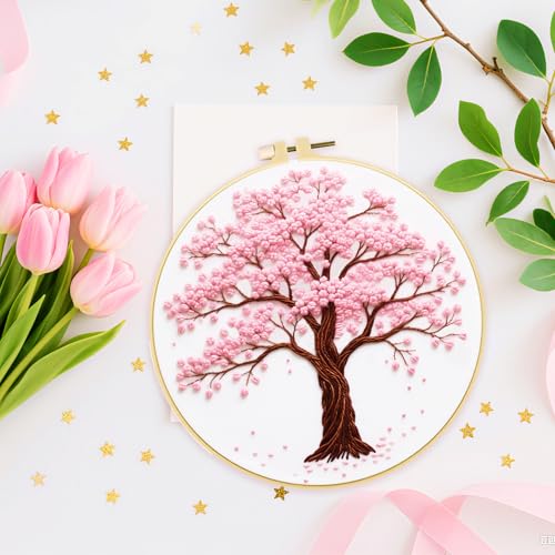 ORIGACH 5 Pcs Seasonal Tree Embroidery Kit for Beginners - style: Seasonal Tree