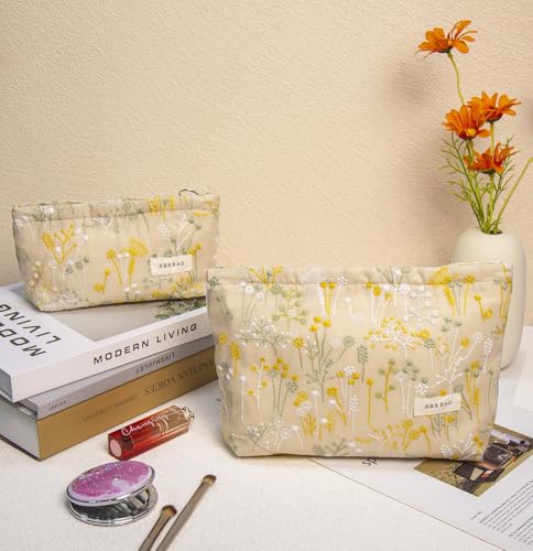 getgto 2 Pcs Makeup Bags, Large Cosmetic Bag Travel Toiletry Bag - color: Yellow
