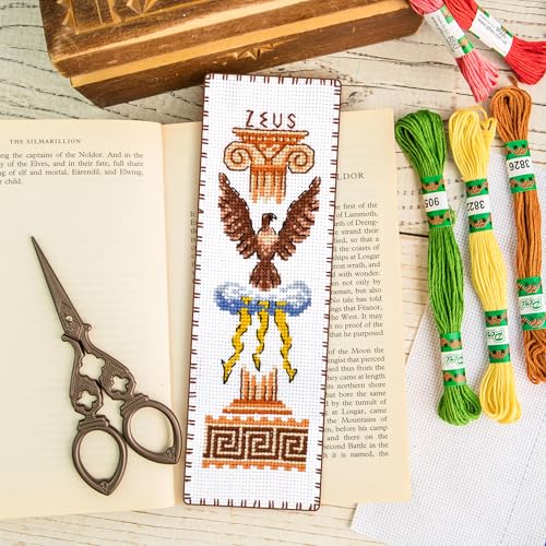 Povitrulya Cross Stitch Bookmark Kit Zeus – Counted DIY Embroidery Set for Adults & Beginners, Ancient Greek Mythology God of Thunder and Sky Needlework Gift - color: Zeus