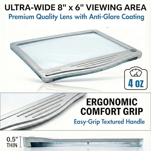 MagniPros 5X Rechargeable LED Page Magnifier with 3 Color Light Modes - color: Silver