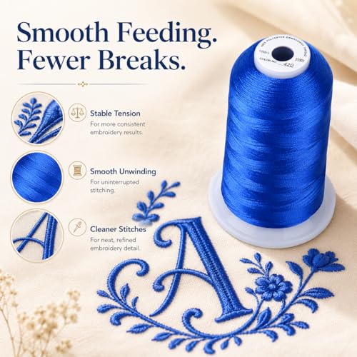 Simthread Embroidery Thread 5500 Yards Electic Blue 420, 40wt 100% Polyester for Brother, Babylock, Janome, Singer, Pfaff, Husqvarna, Bernina Machine - color: ElecticBlue420