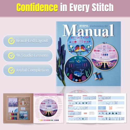 ETSPIL Beginner Embroidery Kit for Adults, Full-Color Print, 4K Video - color: Companion F