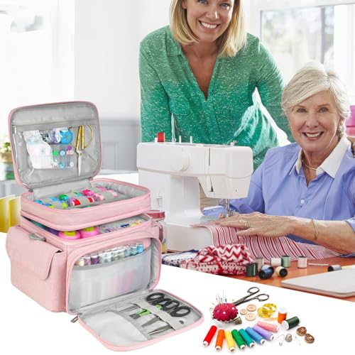 LEFOR·Z Small Sewing Supplies Organizer Bag(10.5 x 8 x 9inch),Sewing Box - color: Pink