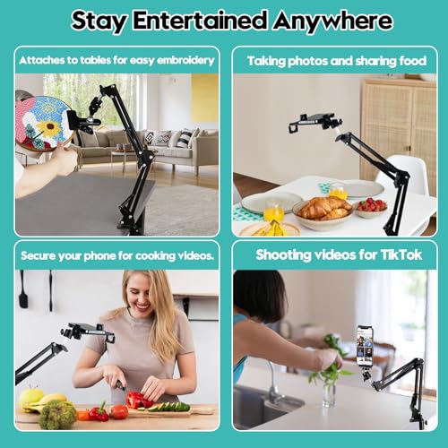 Embroidery Hoop Stand Adjustable Embroidery Stand Metal Embroidery Hoop Clamp Table Stand Suitable for Embroidery Hoops and Phone or Ipad(Black) - style: Black