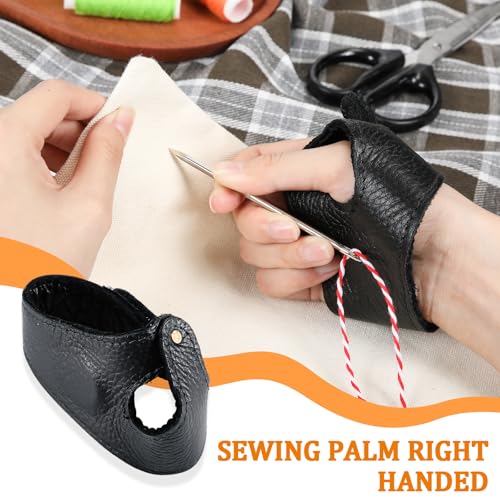 FineCheer Adjustable Leather Palm Thimble with 10 Pcs 3.7 Inch Sail Needles