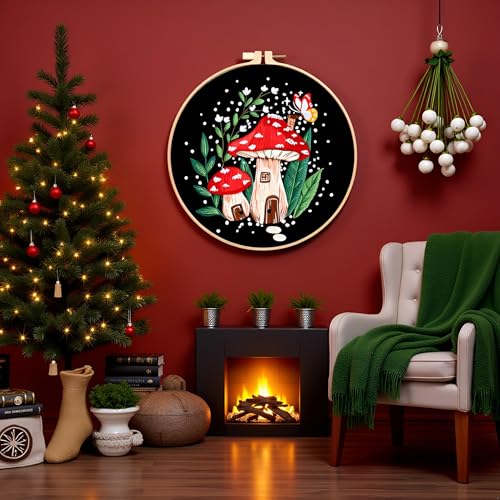 Haootadiy Beginner Embroidery Kit for Adults, Easy Cross Stitch Kit for Beginners and Adults, Full Embroidery Hoop Kit with Needles and Thread Included (Pattern 8) - color: Pattern 8