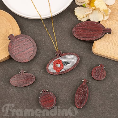 Framendino, 24 Pack Mini Embroidery Hoop Wooden Round Oval Crossing Stitch Wood Display Frame for DIY Crafts Hanging Ornament