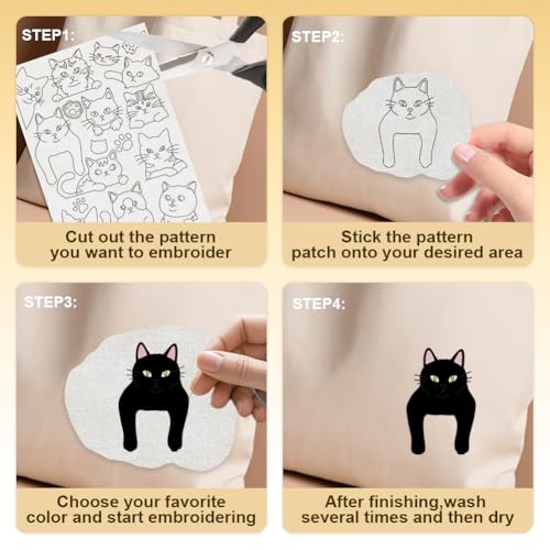 53Pcs Peeking Cat Water Soluble Hand Sewing Stabilizers