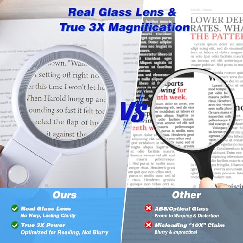 Magnifying Glass with Light and Stand, Foldable Handheld Magnifying Glass 18 LED Illuminated Lighted Magnifier for Macular Degeneration, Seniors Reading, Close Work, Coins, Jewelry White - color: White