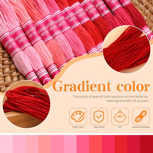 12 Skeins Embroidery Floss, Red Series 105 Yards Embroidery Thread - color: Red Series