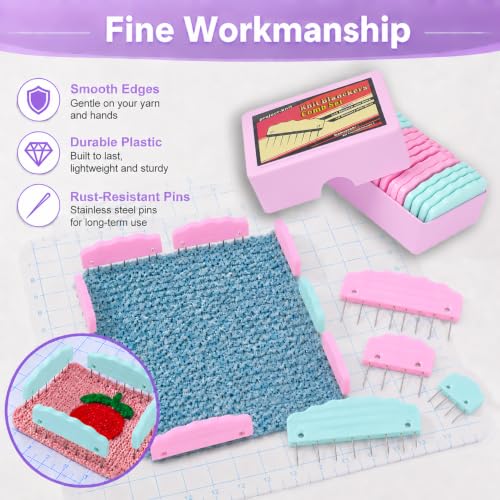 UEMNG 20pcs Knit Blocking Pin Kit, Knit Blockers Combs for Crochet Knitting Blocking Board Mats, Knit Blocking Pins for Crochet Projects Sewing Lace Needlework Projects Tool (Pink Blue) - color: Pink Blue
