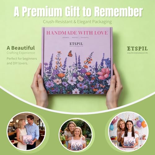 ETSPIL Embroidery Kit for Beginners, 11 Stitches, Easy to Follow, 4K Video - color: flower A3