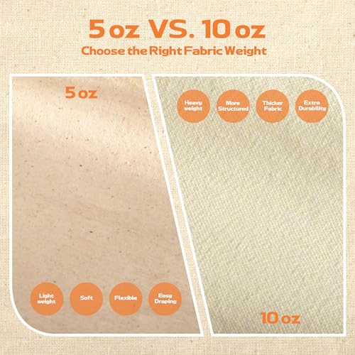 5 oz Lightweight Canvas Fabric, Soft Natural Cotton Blend 60'' Wide for Sewing, Painting, Tote Bags, Embroidery, DIY Crafts (Unbleached, 2 Yard) - color: Unbleached - 5oz, size: 2YD-(60'' x 72'')