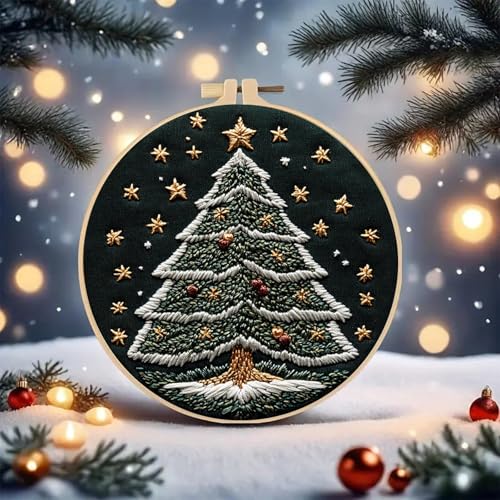 Huacan Embroidery Kit for Beginners Adults, Easy Needlepoint Kits for Adults with Stamped Embroidery Patterns. (Christmas Tree) - style: Christmas Tree