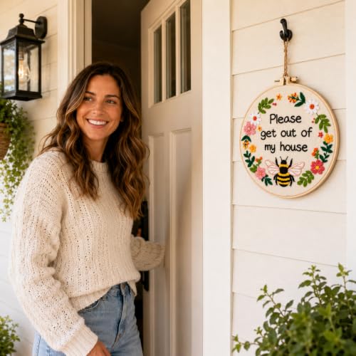 Nuberlic Please Get Out of My House Embroidery Kit, Stitch Craft Set - color: FUNNY BEE