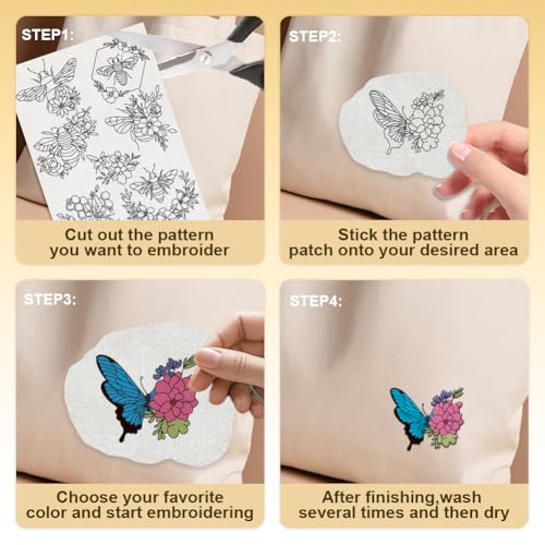 18Pcs Insects Flowers Water Soluble Hand Sewing Stabilizers - style: Insects
