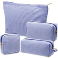 Sanwuta 4 Pcs Seersucker Pouch Striped Makeup Bag Set, Navy Blue - color: Navy Blue