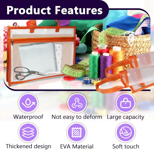 2 Pcs Portable Project Bags for Quilting Knitting, Stitching and Embroidery Projects Storage, Sew Project Bag with Zipper and Double Pockets, Transparent Mesh Sewing Project Bag for Crafter - size: 2 Pack