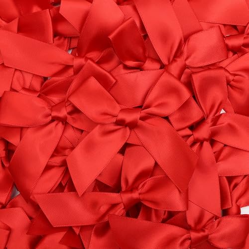 Self Adhesive Red Satin Ribbon Bows for Crafts 3" (50 Pack) - color: Red