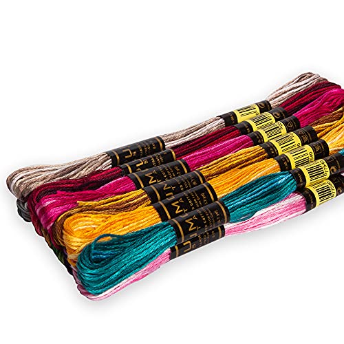 12 Pieces Variegated Colours Premium Embroidery Thread | 100% Egyptian Cotton Premium Skeins | Cross Stitch Embroidery Floss | Oeko TEX Certified Stranded Cotton | Ideal for Arts & Crafts - color: Variegated