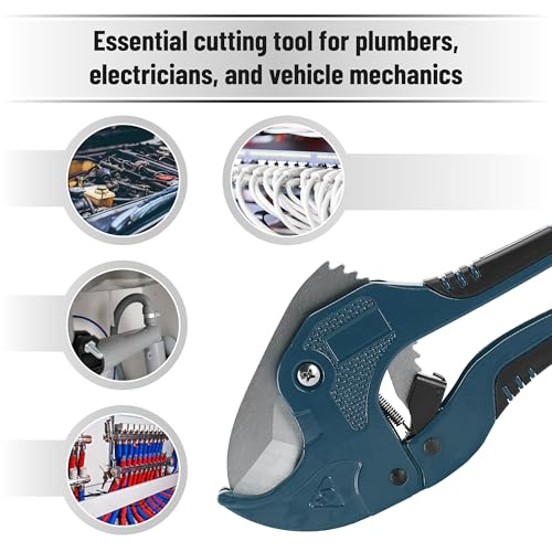 Bates- PVC Pipe Cutter, Cuts up to 1-5/8", Ratchet Pipe Cutter, PEX Cutting Tool for Cutting PEX, PVC, PPR Plastic Hoses and Plumbing Pipes, Teal Blue - color: Teal Blue