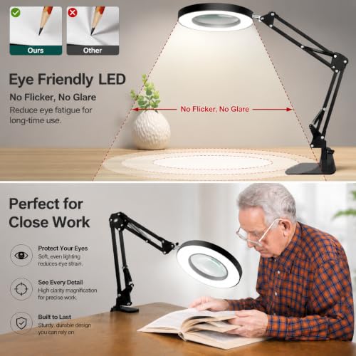 12X Magnifying Lamp with Light, 2-in-1 Clamp Desk LED Magnifier - size: 5 Inches - 12X
