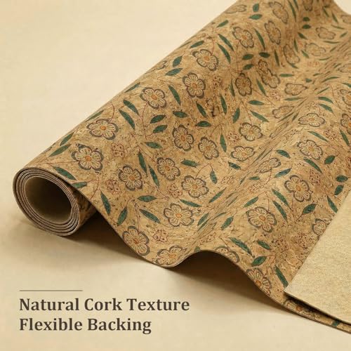 SorenCut Cork Fabric Roll 12 x 52 Inch – Blue Flower Print Cork Leather Fabric for Earrings, Bow Making, Bags, Wallets & DIY Sewing Projects – Vegan Leather Alternative Craft Sheet - color: Blue Flowers