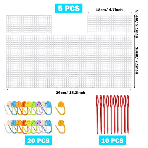 Allazone 39 PCS Clear Plastic Mesh Canvas Sheets for Embroidery, Plastic Canvas Plastic Mesh Sheets with 2 Color Acrylic Yarn for DIY Sewing Bag - color: 39 PCS - Bag Grid
