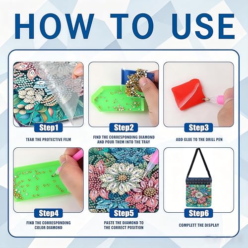 LSQFS Diamond Painting Crossbody Bag, DIY 5D Diamond Art Kits for Adults, PU Leather Art Bag with Adjustable Strap, Flower Pattern Gem Art for Adults, Craft Kits for Adults Women - color: Flowers 5